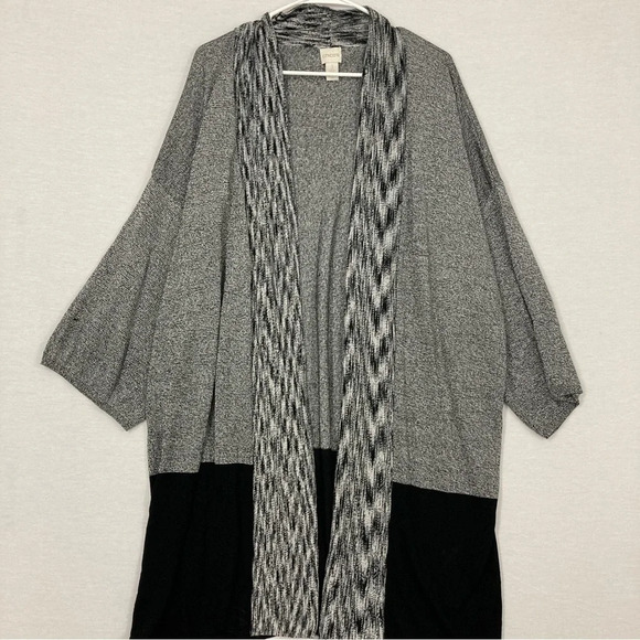 Chico’s Gray Black Open Front Long Soft Stretch Knit Cardigan XL - Picture 1 of 10